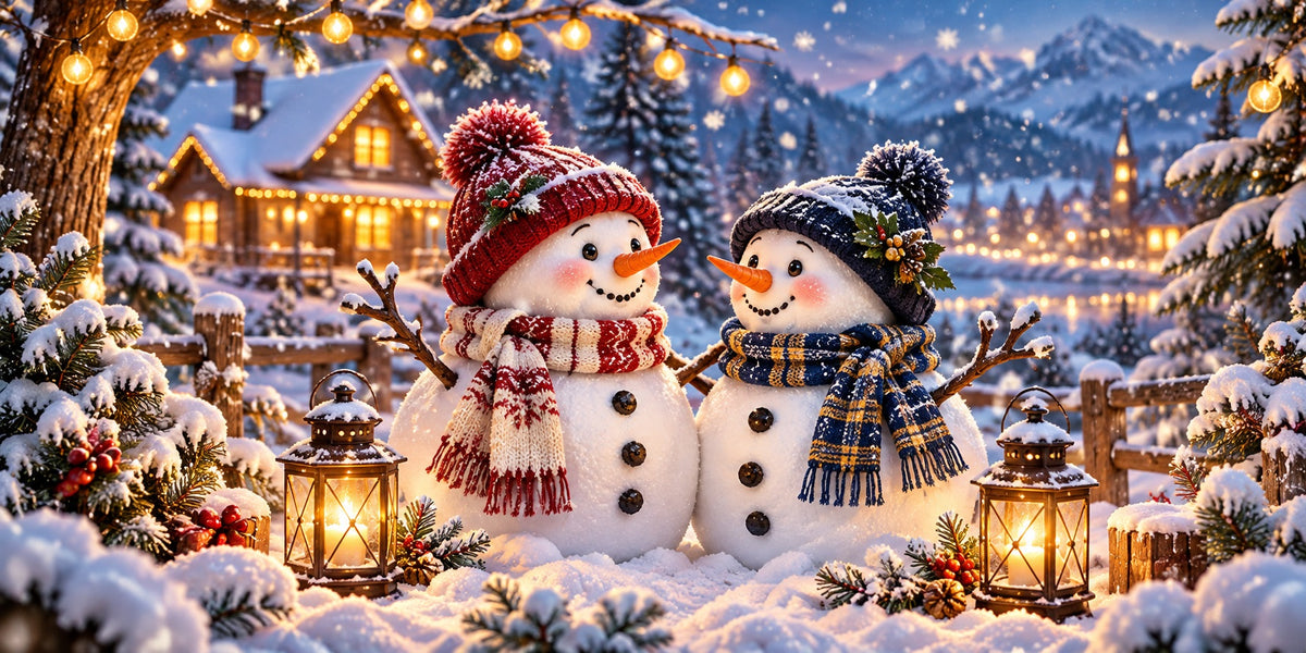 Snowman Christmas Garage Door Cover Village Couple Lanterns Outdoor Christmas Garage Door Decoration HQ610-44-2 Car
