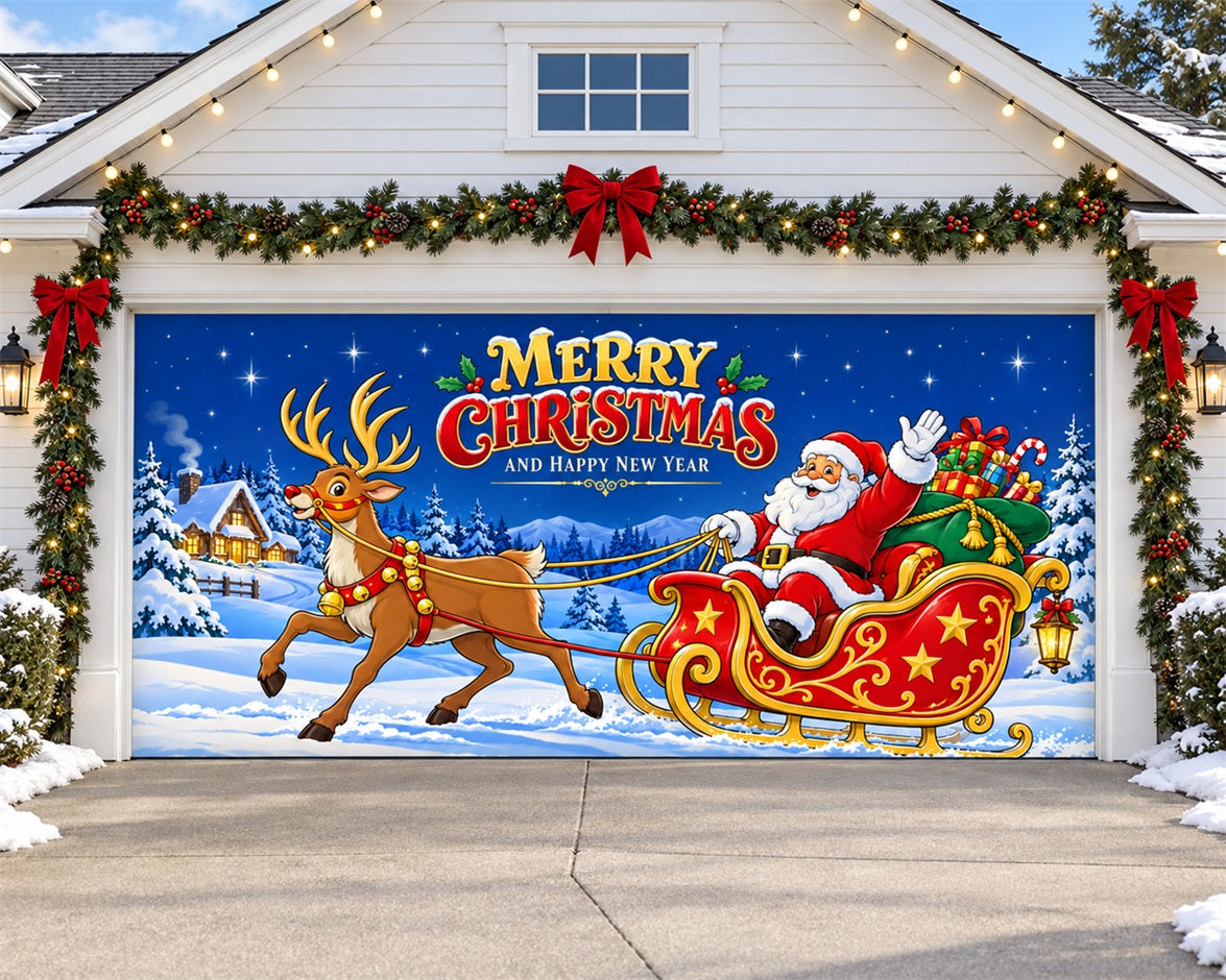Merry Christmas Garage Door Cover Santa Reindeer Sleigh Christmas Holiday Garage Door Cover HQ610-46-2 Car