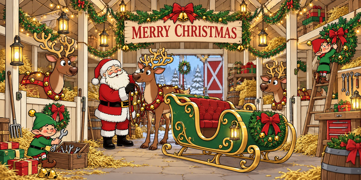 Christmas Theme Garage Door Cover Santa Reindeer Workshop Christmas Garage Door Decor HQ610-47-2 Car