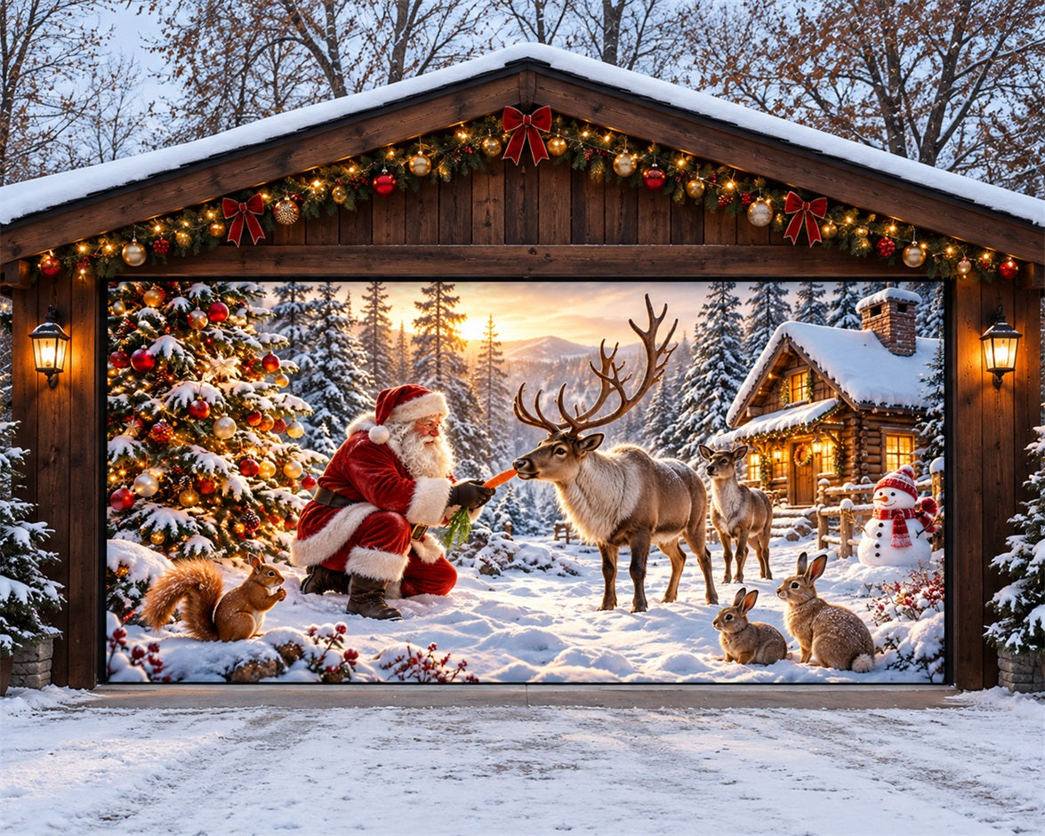 Santa Reindeer Christmas Garage Door Cover Snow House Friends Christmas Garage Door Decoration HQ610-5-2 Car