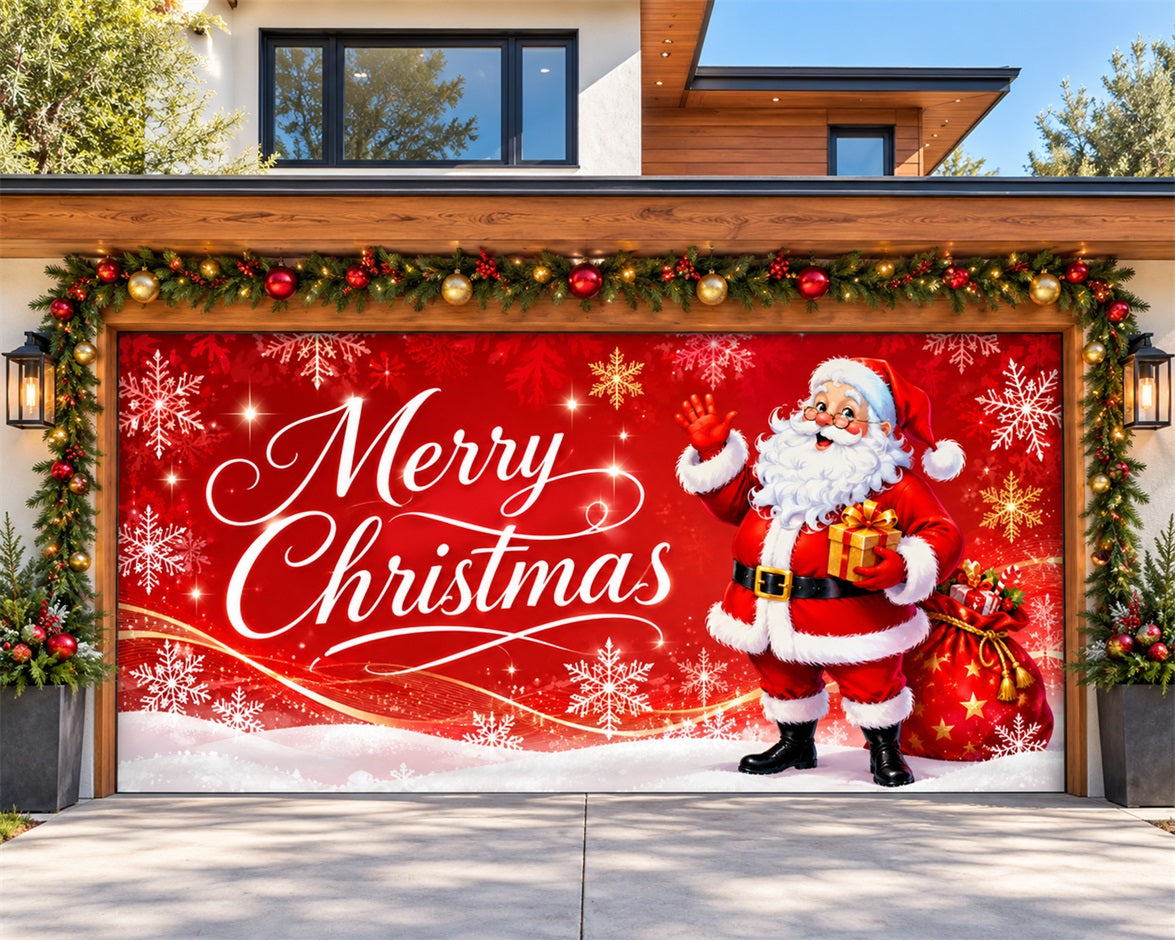 Santa Christmas Garage Door Cover Snowflake Jolly Greeting Christmas Garage Door Decoration HQ610-50-2 Car