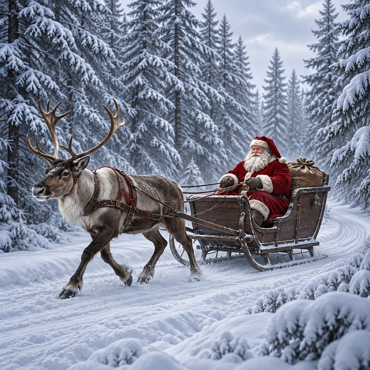 Santa Reindeer Christmas Garage Door Banner Snowy Forest Sleigh Christmas Garage Door Banner HQ610-52-1 Car