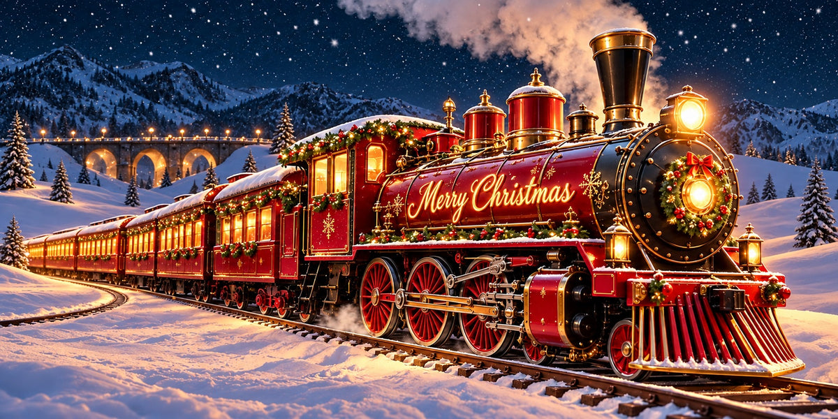 Train Christmas Garage Door Cover Festive Bridge Steam Outdoor Christmas Garage Door Decoration HQ610-53-2 Car