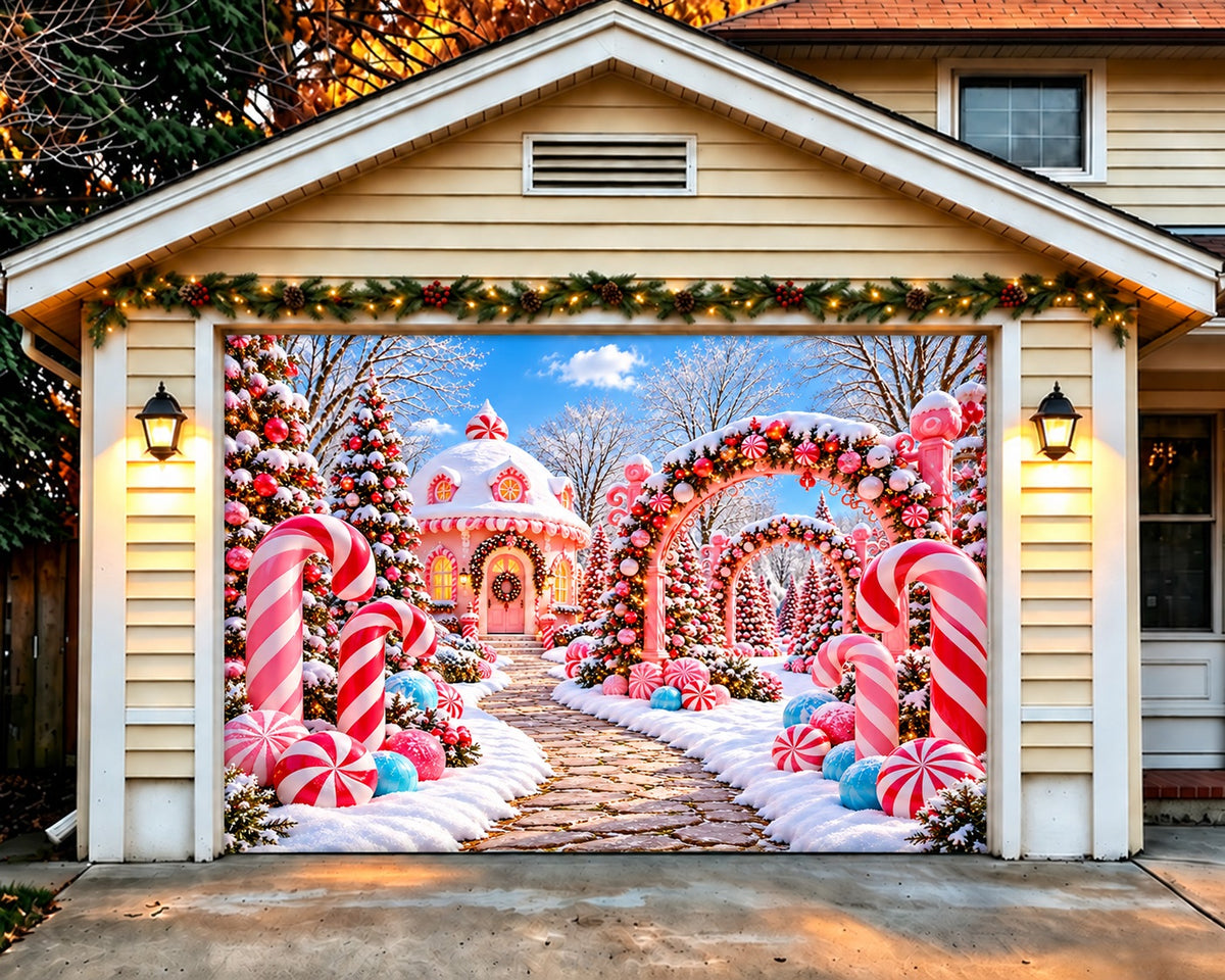 Candyland Christmas Garage Door Banner Pink Wonderland Arch Christmas Outdoor Garage Door Decor HQ610-56-1 Car