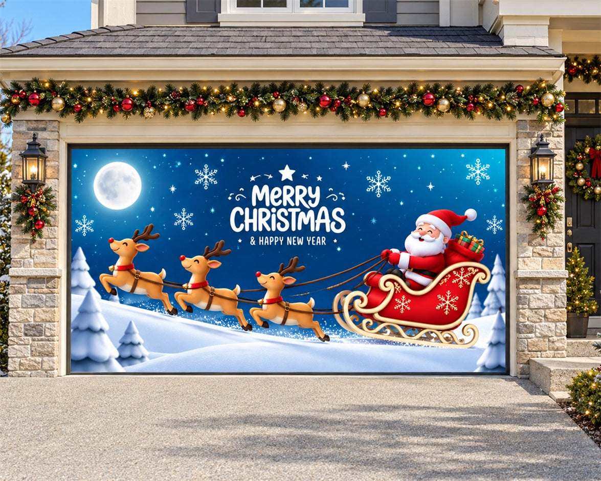 Snowflake Christmas Garage Door Banner Moonlit Santa Reindeer Christmas Garage Door Banner Decoration HQ610-57-2 Car
