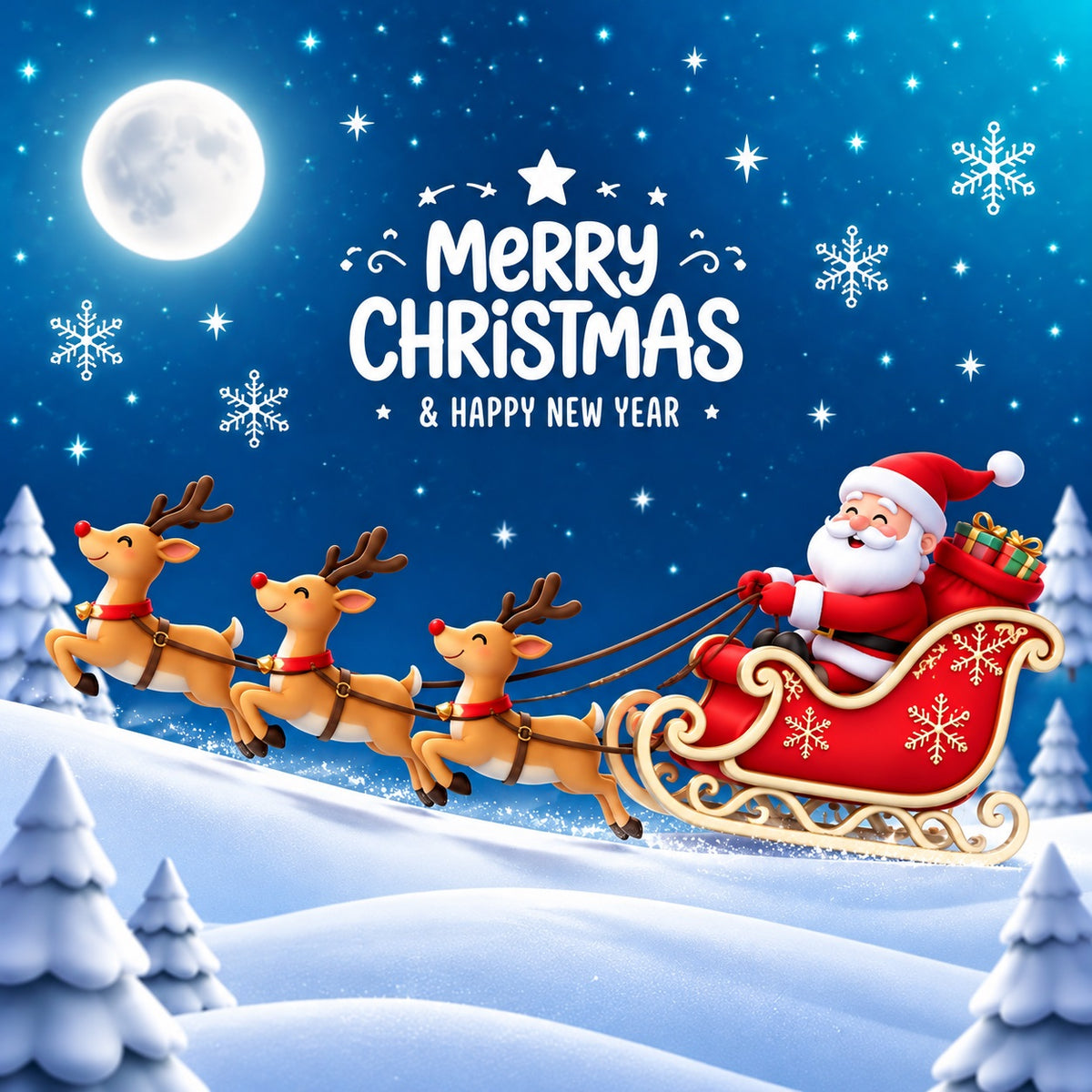 Snowflake Christmas Garage Door Banner Moonlit Santa Reindeer Christmas Garage Door Banner Decoration HQ610-57-1 Car