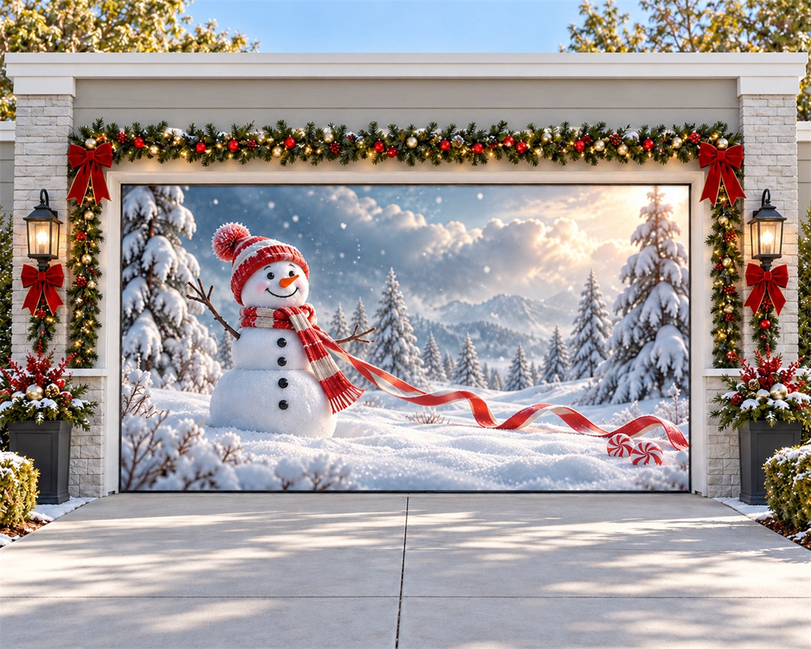Snow Forest Christmas Garage Door Cover Snowman Hat Scarf Christmas Garage Door Cover HQ610-58-2 Car