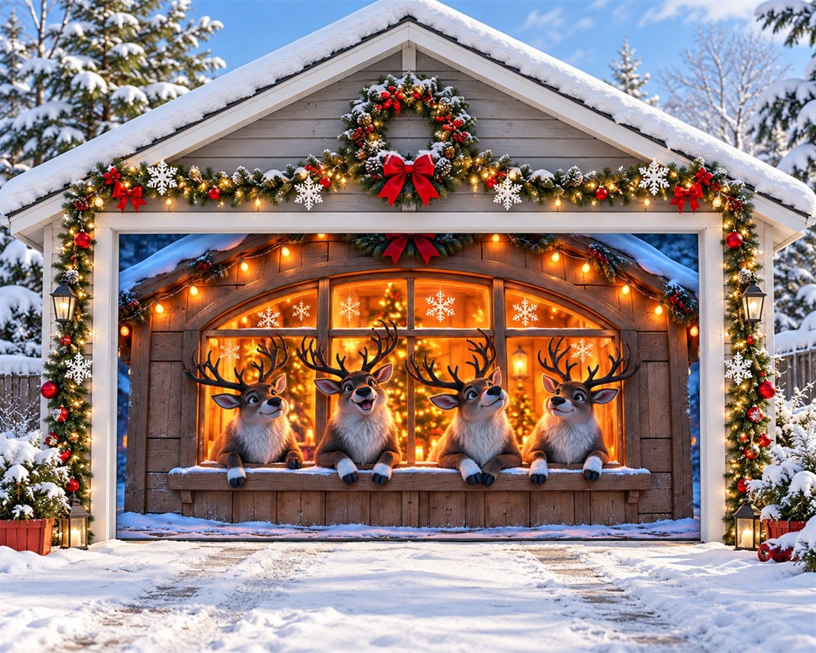 Deer Christmas Garage Door Banner Reindeer Barn Window Christmas Garage Door Banner HQ610-61-2 Car