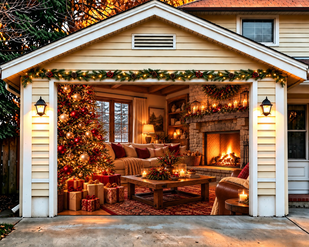 Living Room Christmas Garage Door Cover Cozy Sofa Fireplace Christmas Garage Door Decoration HQ610-62-1 Car