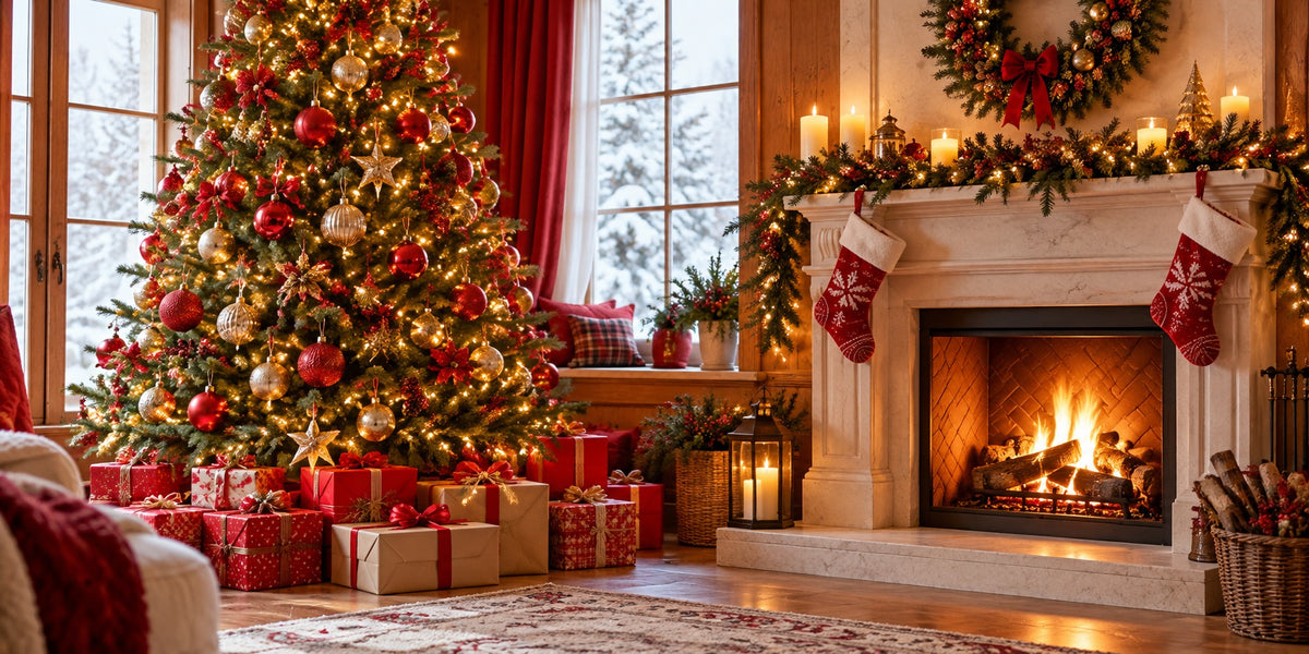 Cozy Christmas Garage Door Cover Fireplace Tree Window Christmas Garage Door Decor HQ610-65-2 Car
