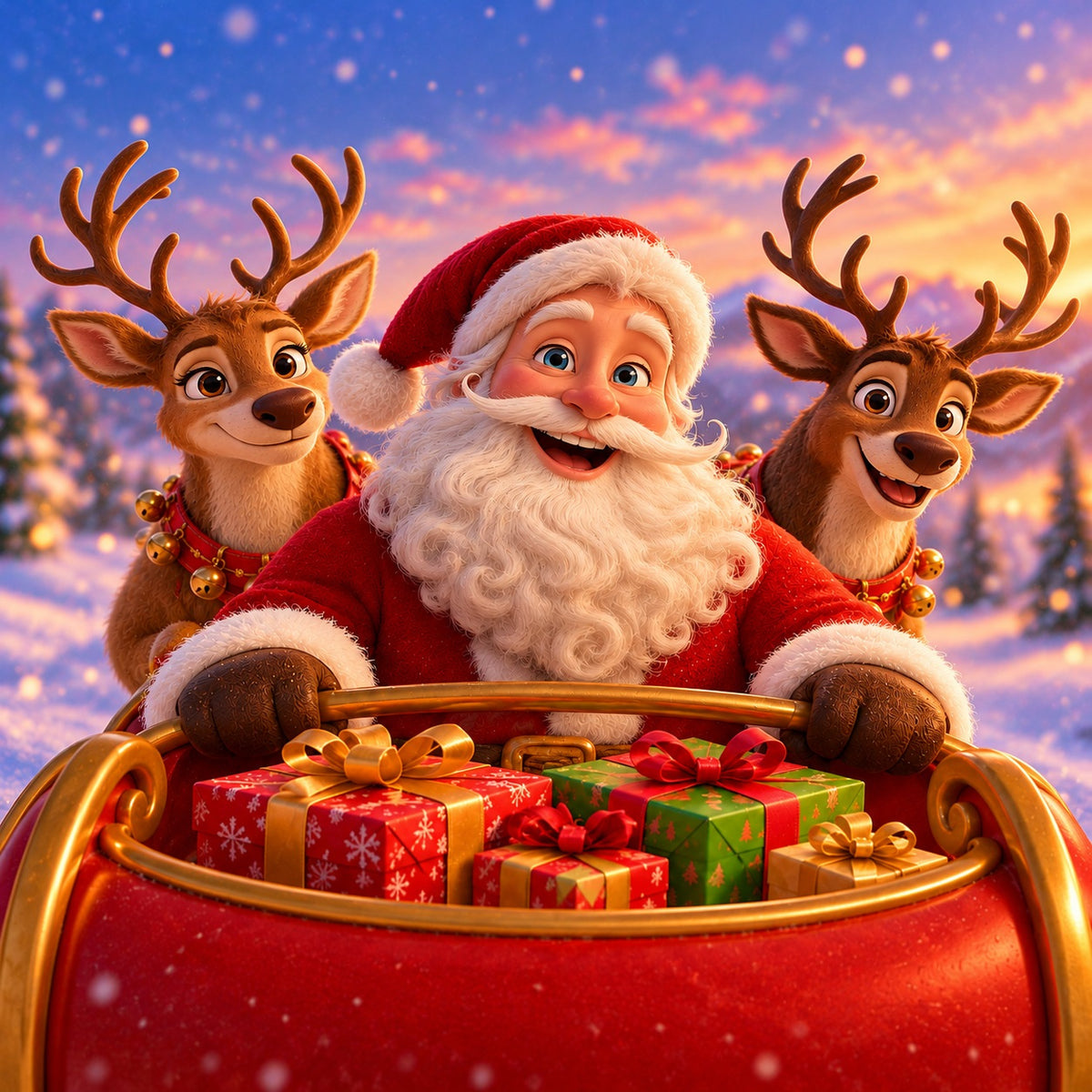 Santa Reindeer Christmas Garage Door Banner Snowy Sleigh Forest Christmas Garage Door Cover HQ610-67-1 Car