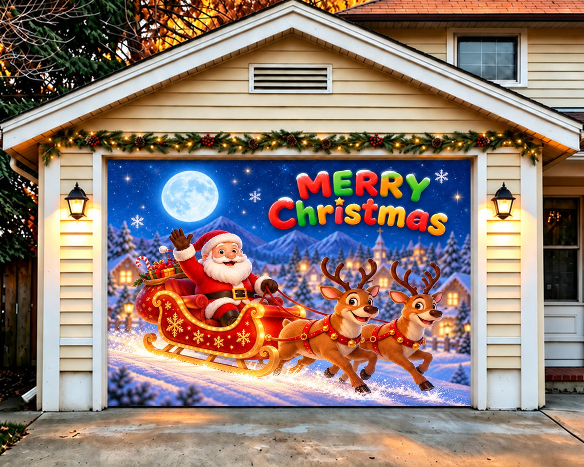 Winter Christmas Garage Door Cover Santa Reindeer Sleigh Christmas Garage Door Decor HQ610-69-1 Car