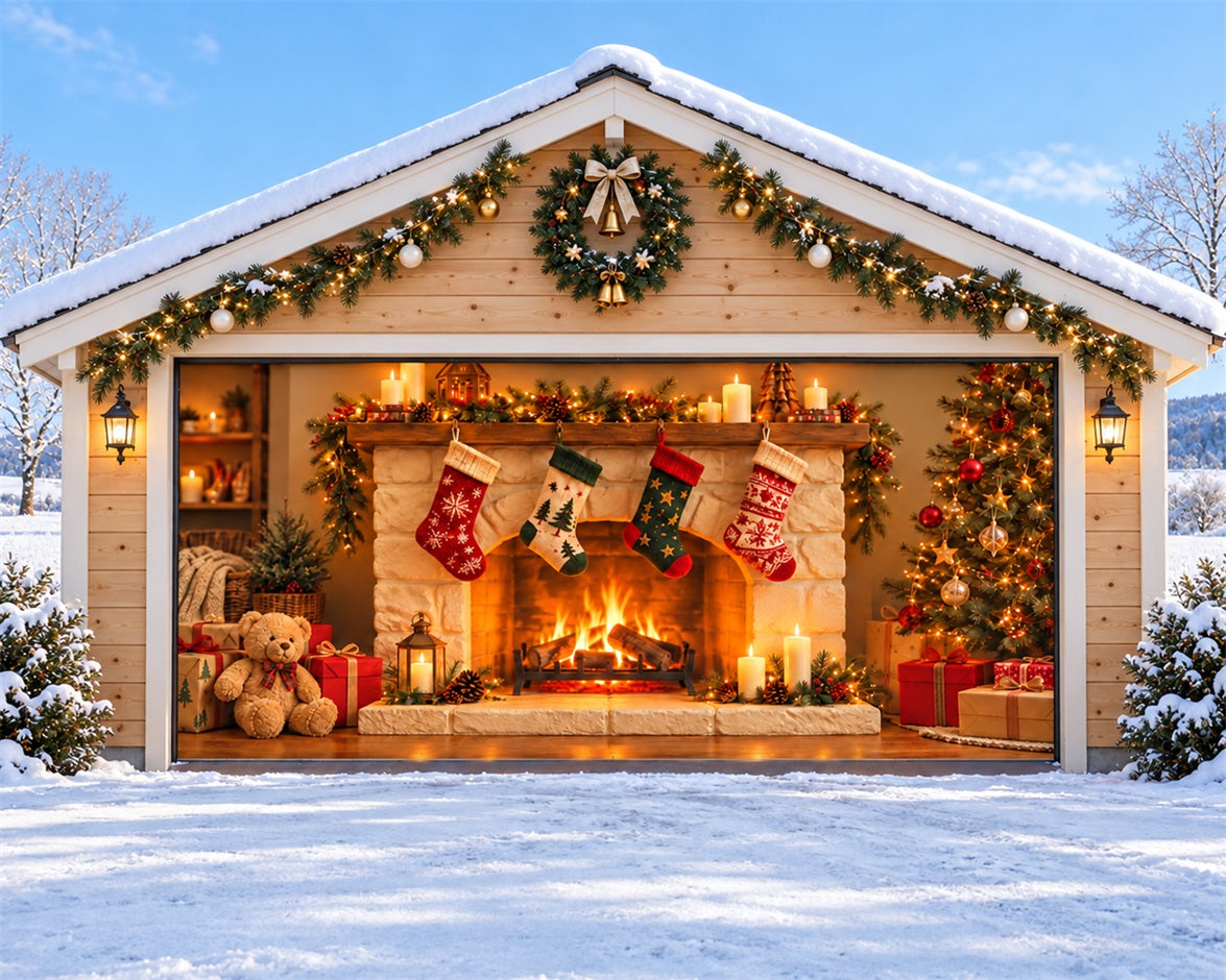 Christmas Mantel Garage Door Banner Stocking Fireplace Gifts Outdoor Christmas Garage Door Decoration HQ610-71-2 Car