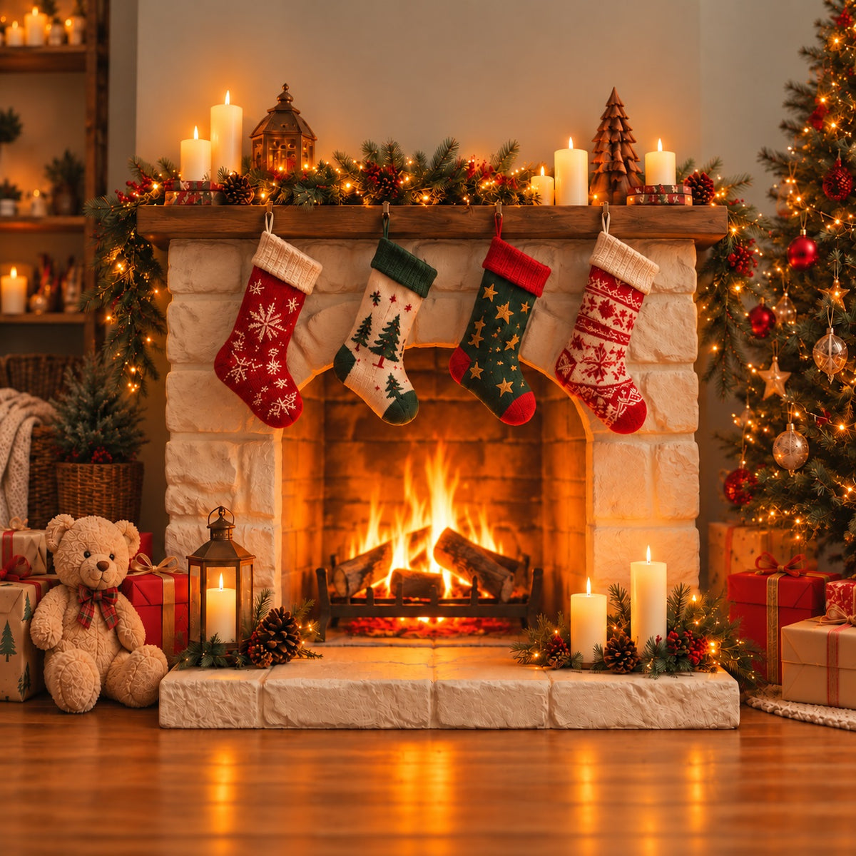 Christmas Mantel Garage Door Banner Stocking Fireplace Gifts Outdoor Christmas Garage Door Decoration HQ610-71-1 Car