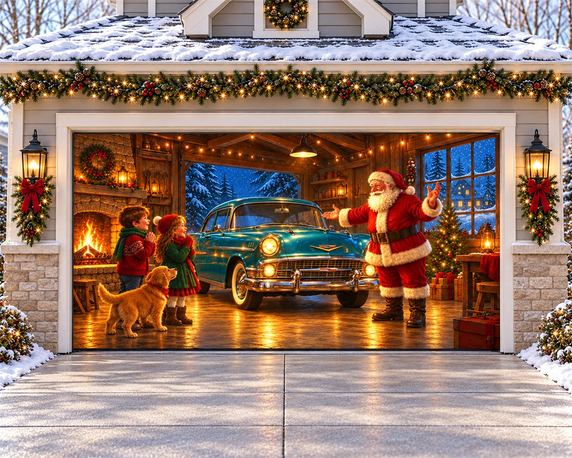 Vintage Christmas Garage Door Cover Santa Fireplace Truck Christmas Garage Door Cover HQ610-72-2 Car