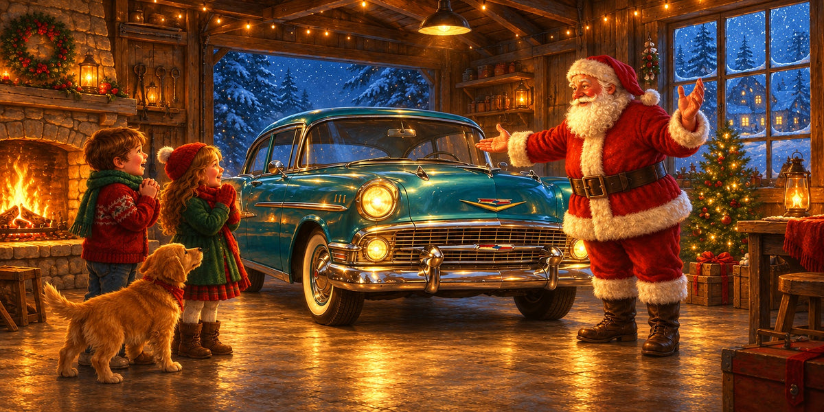 Vintage Christmas Garage Door Cover Santa Fireplace Truck Christmas Garage Door Cover HQ610-72-2 Car