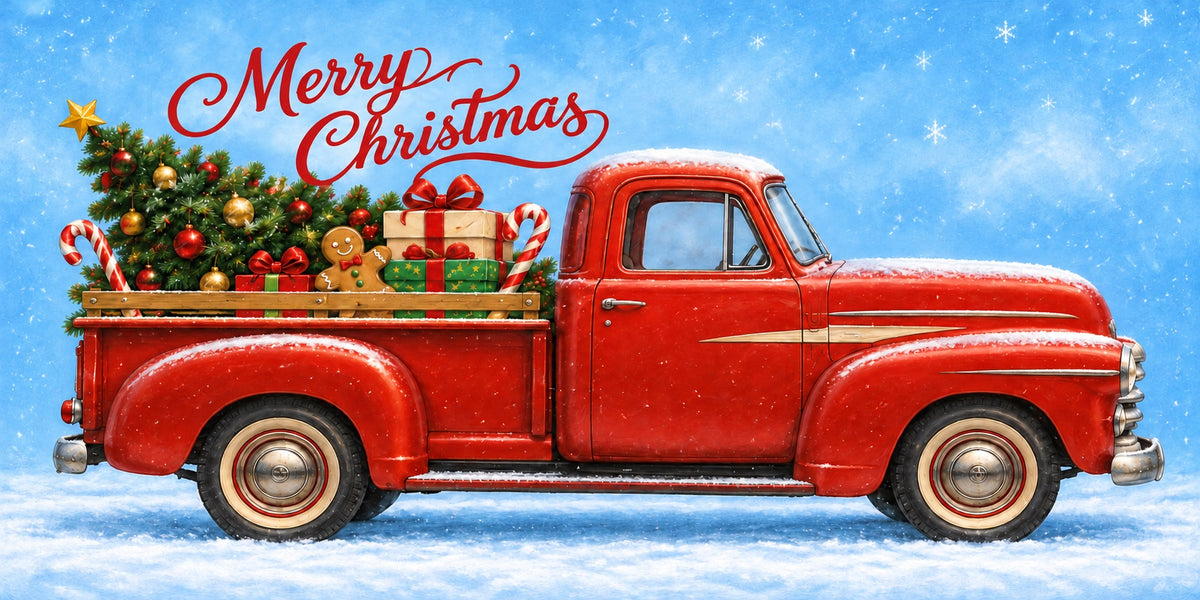Red Truck Christmas Garage Door Cover Vintage Gingerbread Gifts Christmas Holiday Garage Door Cover HQ610-73-2 Car