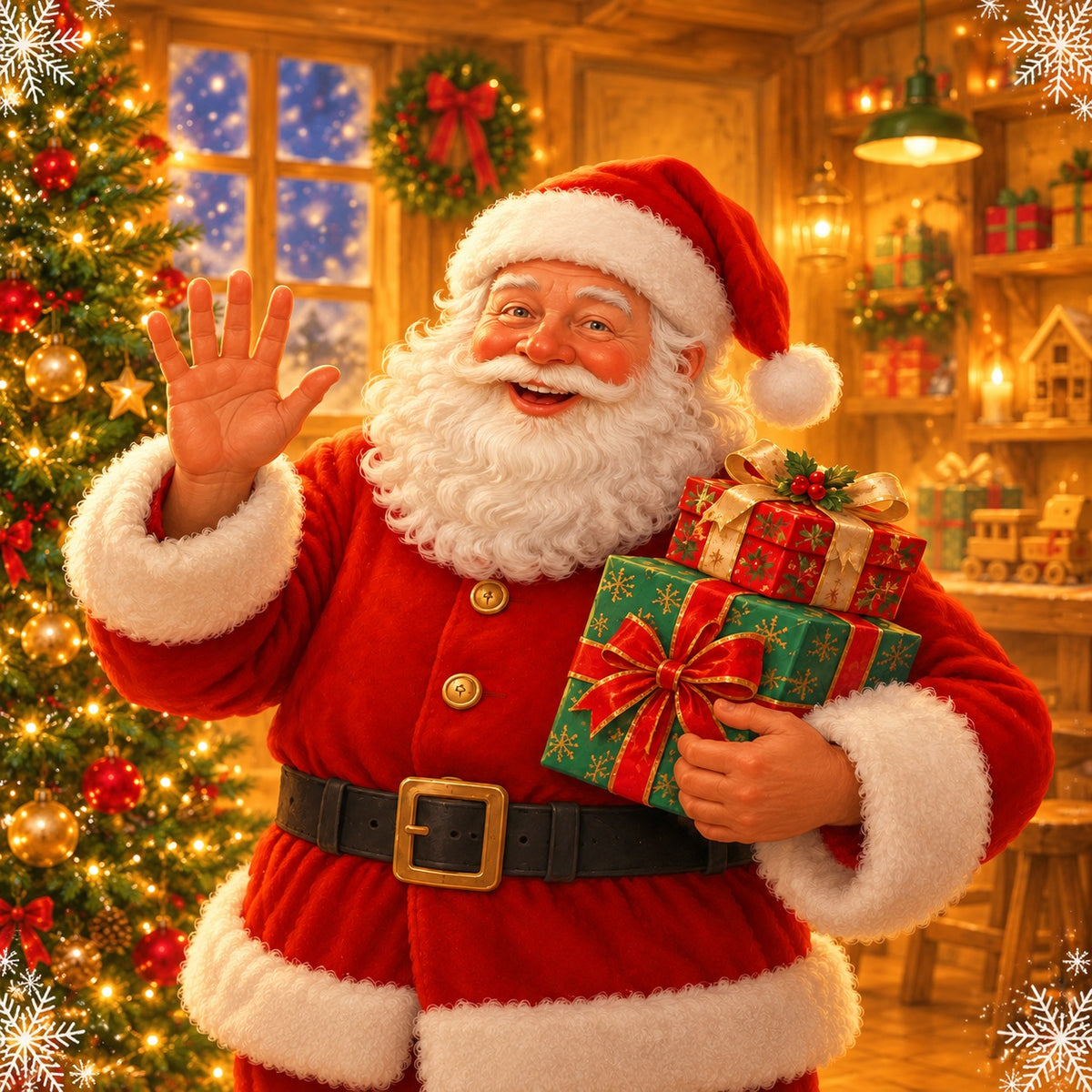 Santa Christmas Garage Door Cover Waving Gifts Workshop Christmas Garage Door Decor HQ610-74-1 Car