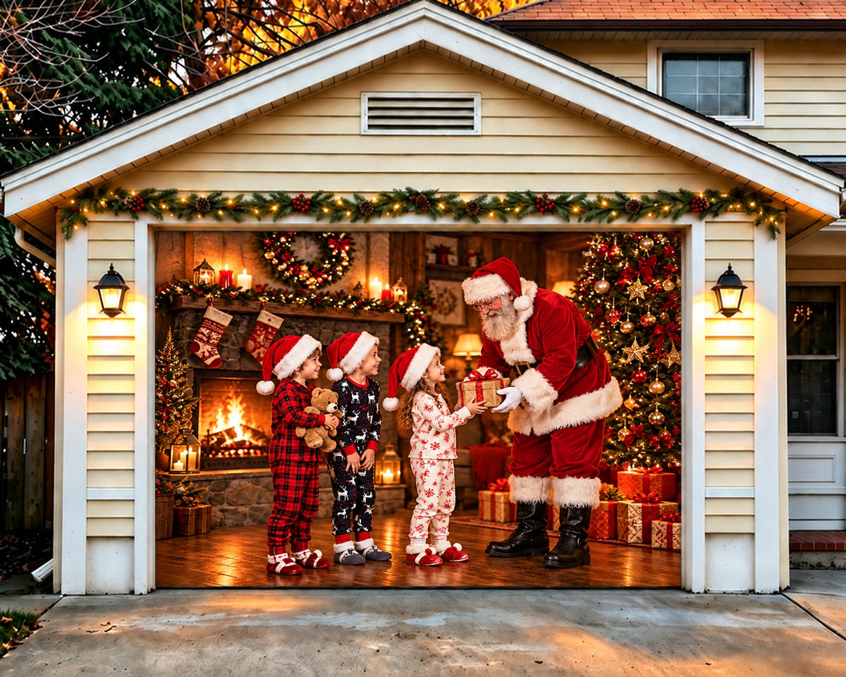 Christmas Party Garage Door Cover Santa Gift Giving Christmas Garage Door Decor HQ610-78-1 Car