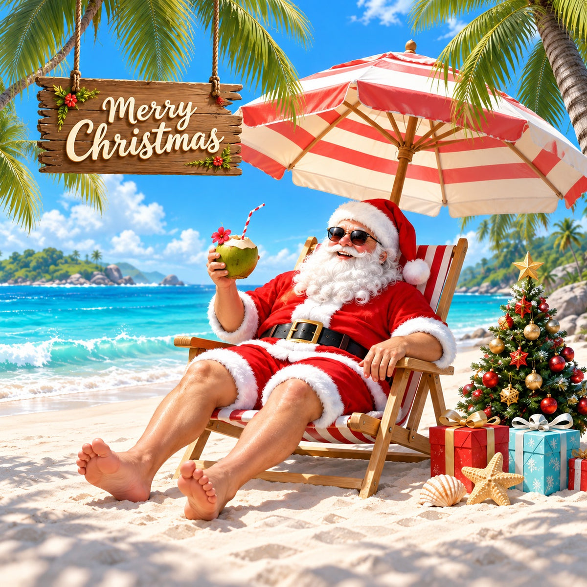 Santa Claus Christmas Garage Door Cover Tropical Beach Relaxation Christmas Garage Door Banner HQ610-79-1 Car