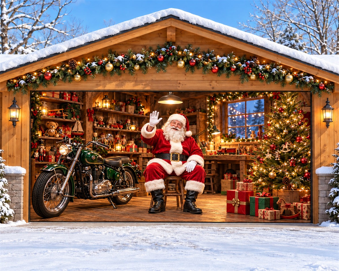 Santa Workshop Christmas Garage Door Banner Motorcycle Gift Tree Christmas Garage Door Cover HQ610-81-2 Car