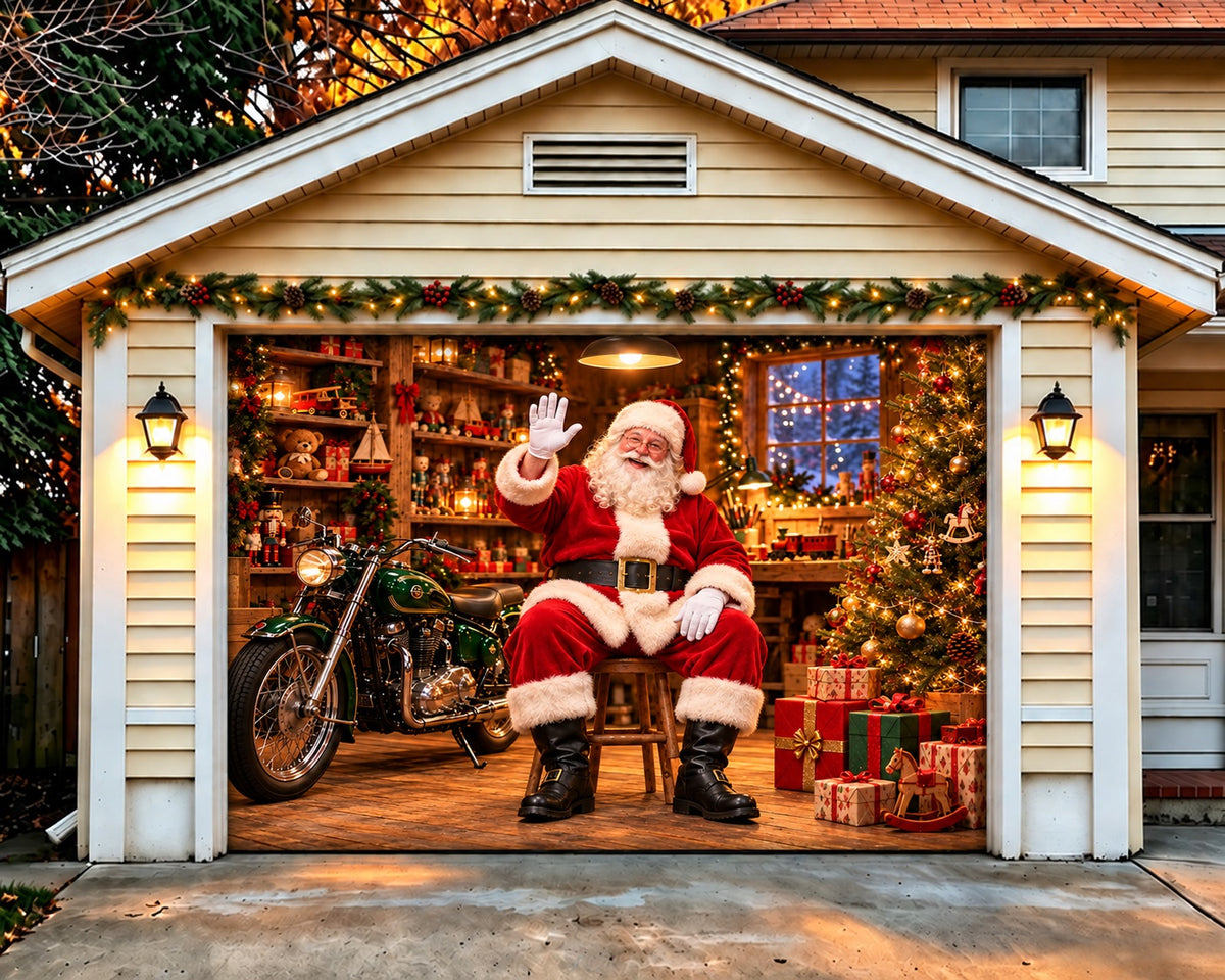 Santa Workshop Christmas Garage Door Banner Motorcycle Gift Tree Christmas Garage Door Cover HQ610-81-1 Car