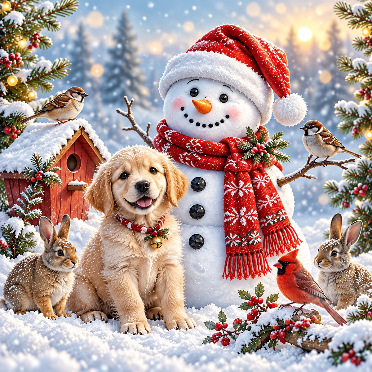 Snow Scene Christmas Garage Door Cover Snowman Puppy Friends Christmas Garage Door Cover HQ610-85-1 Car