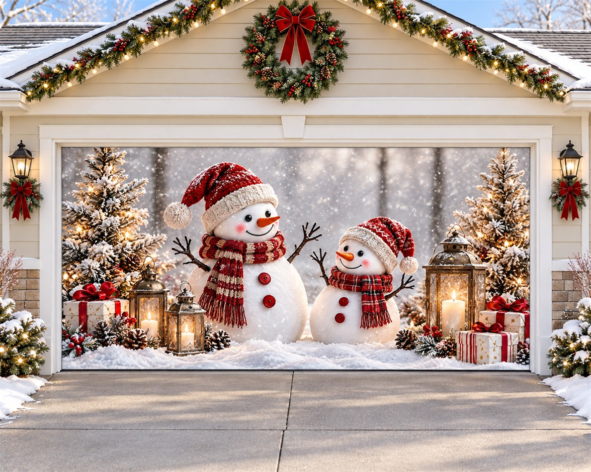 Snowman Christmas Garage Door Cover Cozy Festive Lantern Christmas Garage Door Decoration HQ610-86-2 Car