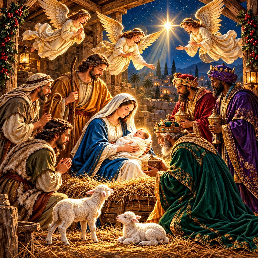 Nativity Christmas Garage Door Cover Starry Angelic Adoration Christmas Garage Door Decoration HQ610-89-1 Car