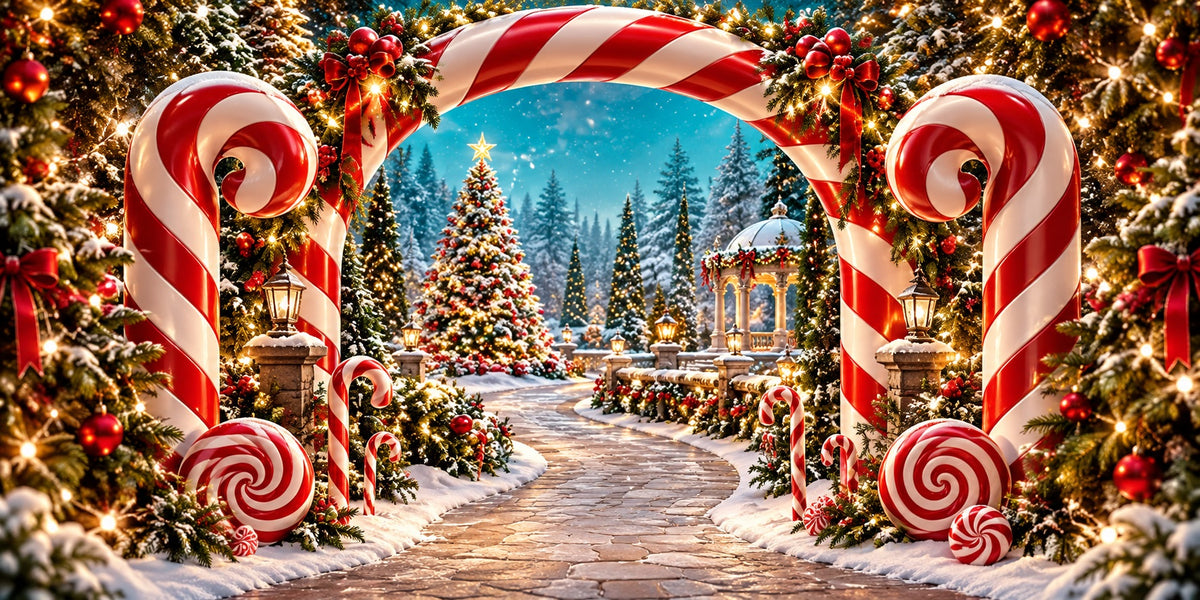 Candy Cane Christmas Garage Door Cover Snow Forest Archway Christmas Outdoor Garage Door Decor HQ610-92-2 Car