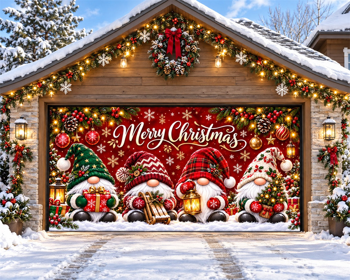 Funny Christmas Garage Door Cover Snowflake Gnome Gathering Christmas Garage Door Decor HQ610-96-2 Car