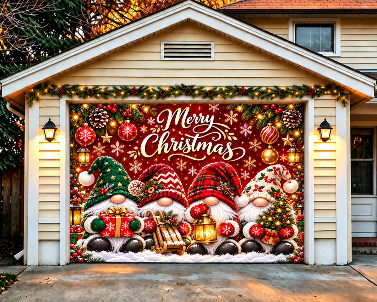Funny Christmas Garage Door Cover Snowflake Gnome Gathering Christmas Garage Door Decor HQ610-96-1 Car