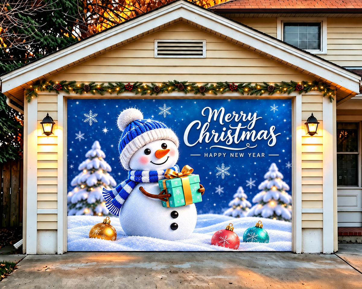 Snowman Christmas Garage Door Cover Blue Sky Gift Christmas Garage Door Banner HQ610-97-1 Car