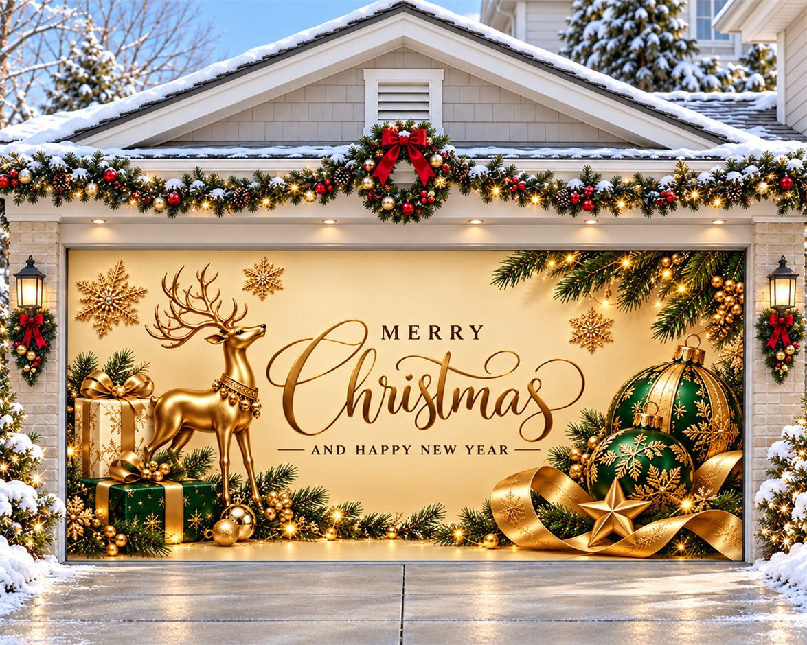 Merry Christmas Garage Door Cover Golden Reindeer Elegance Outdoor Christmas Garage Door Cover HQ610-99-2 Car