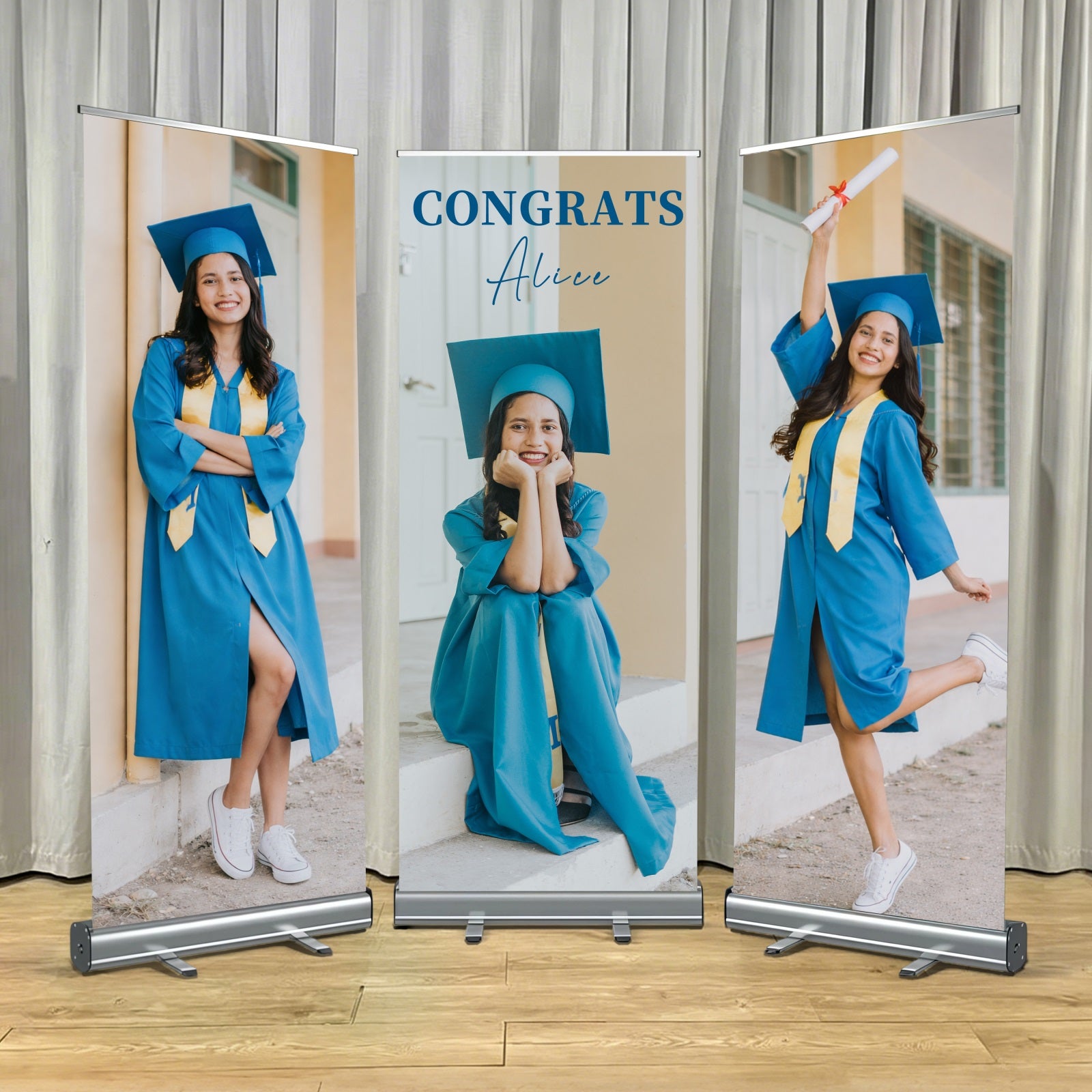 Graduation Retractable Backdrop Set Blue Grad Photo Banner Class of 2026 Graduation Backdrop LX64-40