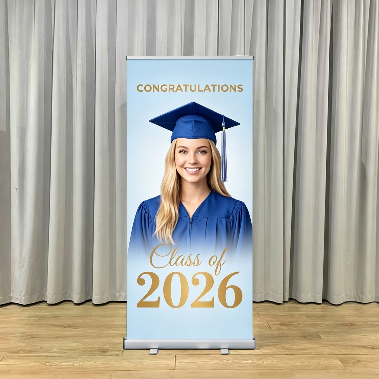 Grad Retractable Banner Light Blue Graduation Portrait Fabric Graduation Backdrop LX64-43