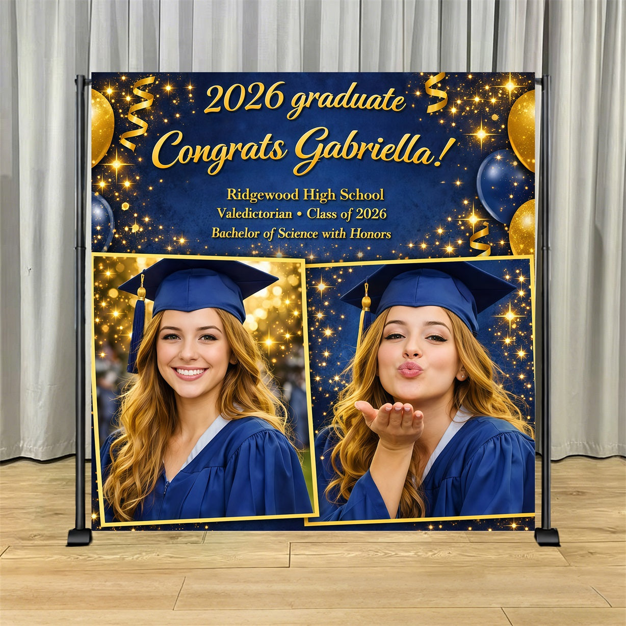 Class of 2026 Graduation Backdrop Gold Sparkle Grad Custom Graduation Backdrop With Photo LX64-49