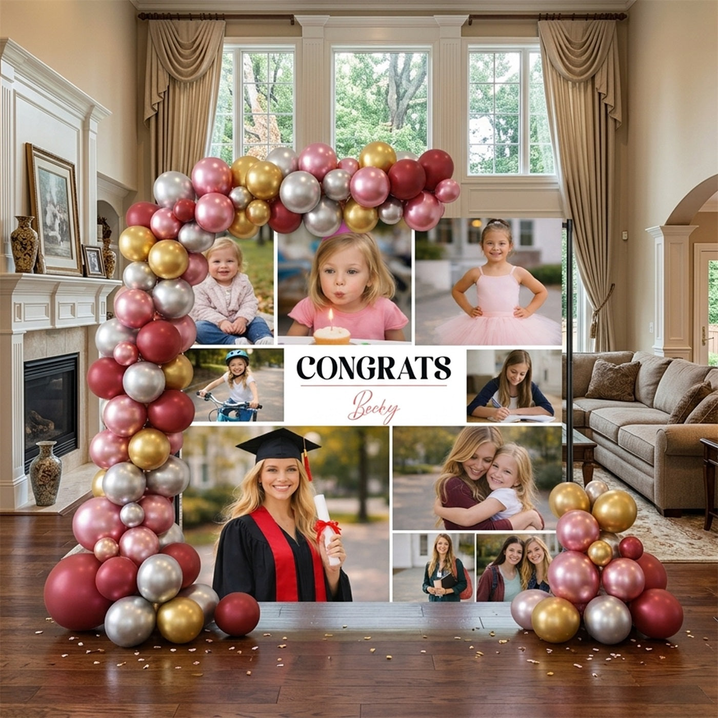 Graduation Event Backdrop Timeline Grad Photo Journey Elegant Graduation Backdrop LX64-54