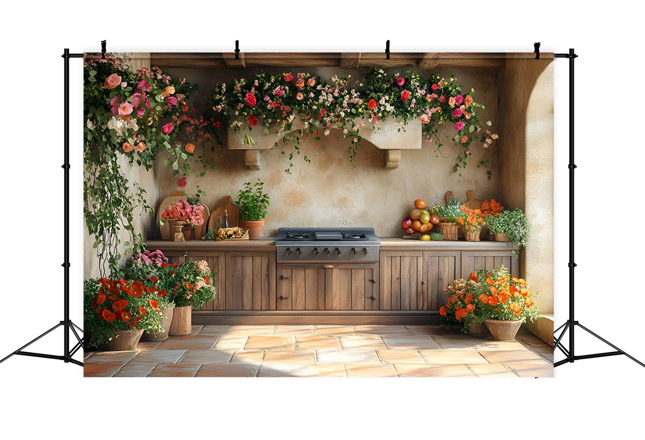 Spring Backdrop Farmhouse Kitchen Floral Scenery Backdrop LXX1-150