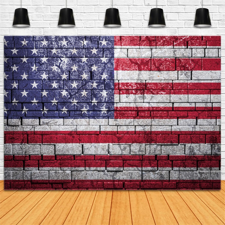 American Flag Photography Backdrop Weathered Brick Wall Backdrop LXX1-172