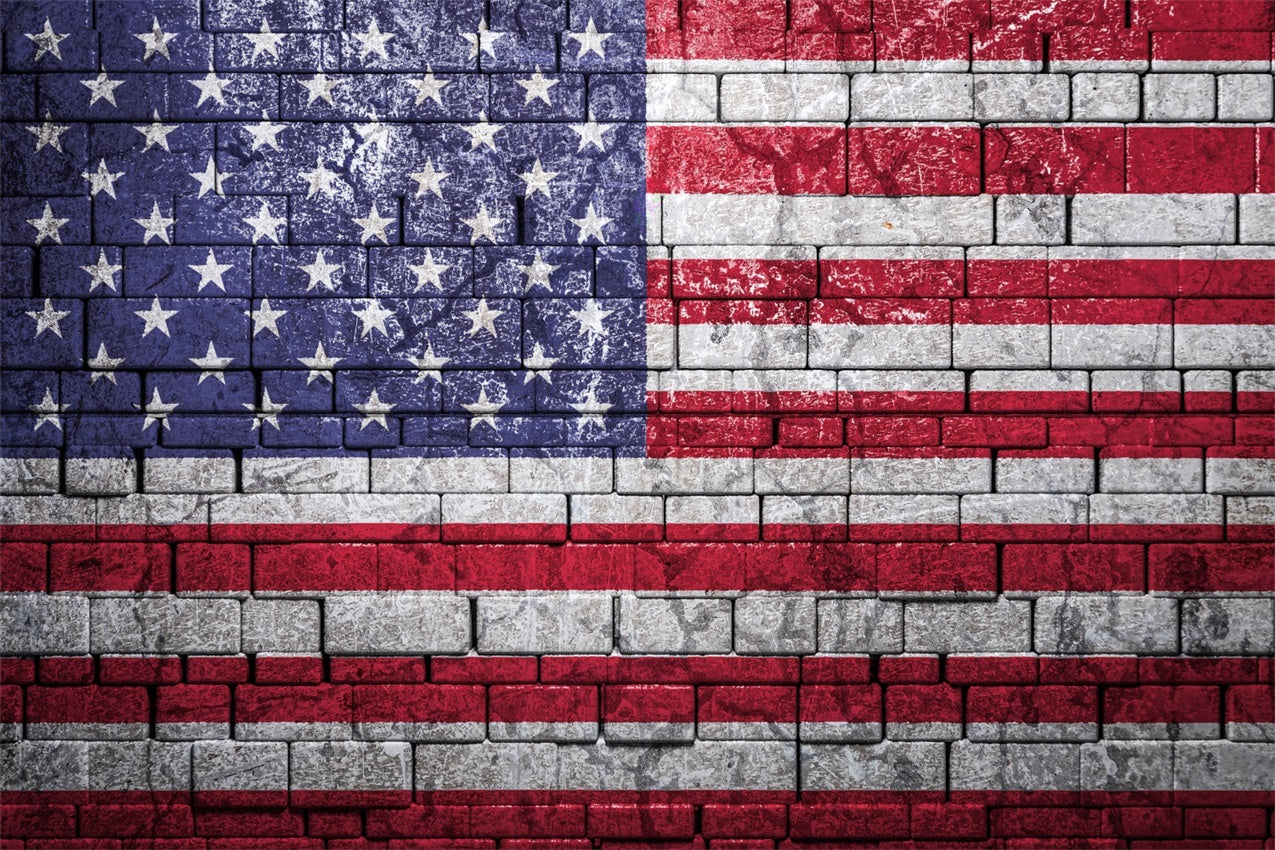 American Flag Photography Backdrop Weathered Brick Wall Backdrop LXX1-172