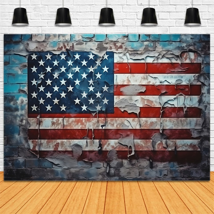 American Flag Photo Backdrop Weathered Glory Brick Backdrop LXX1-174