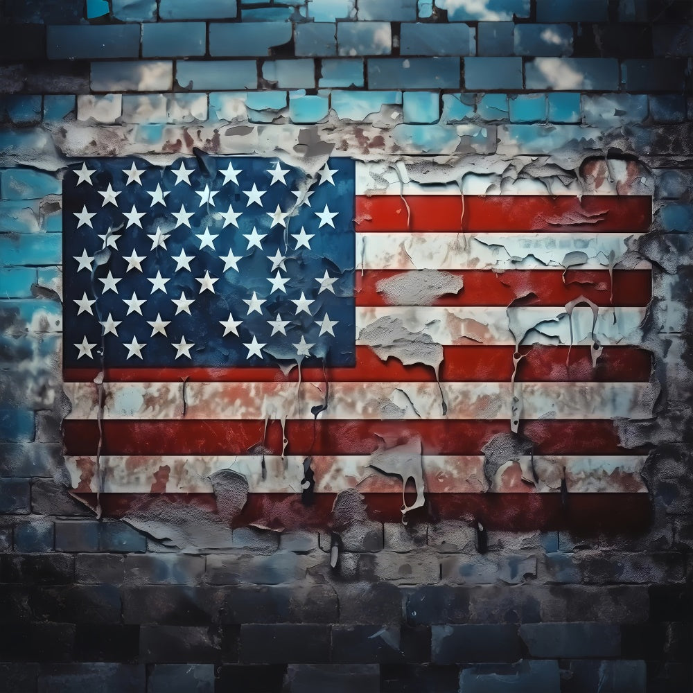 American Flag Photo Backdrop Weathered Glory Brick Backdrop LXX1-174