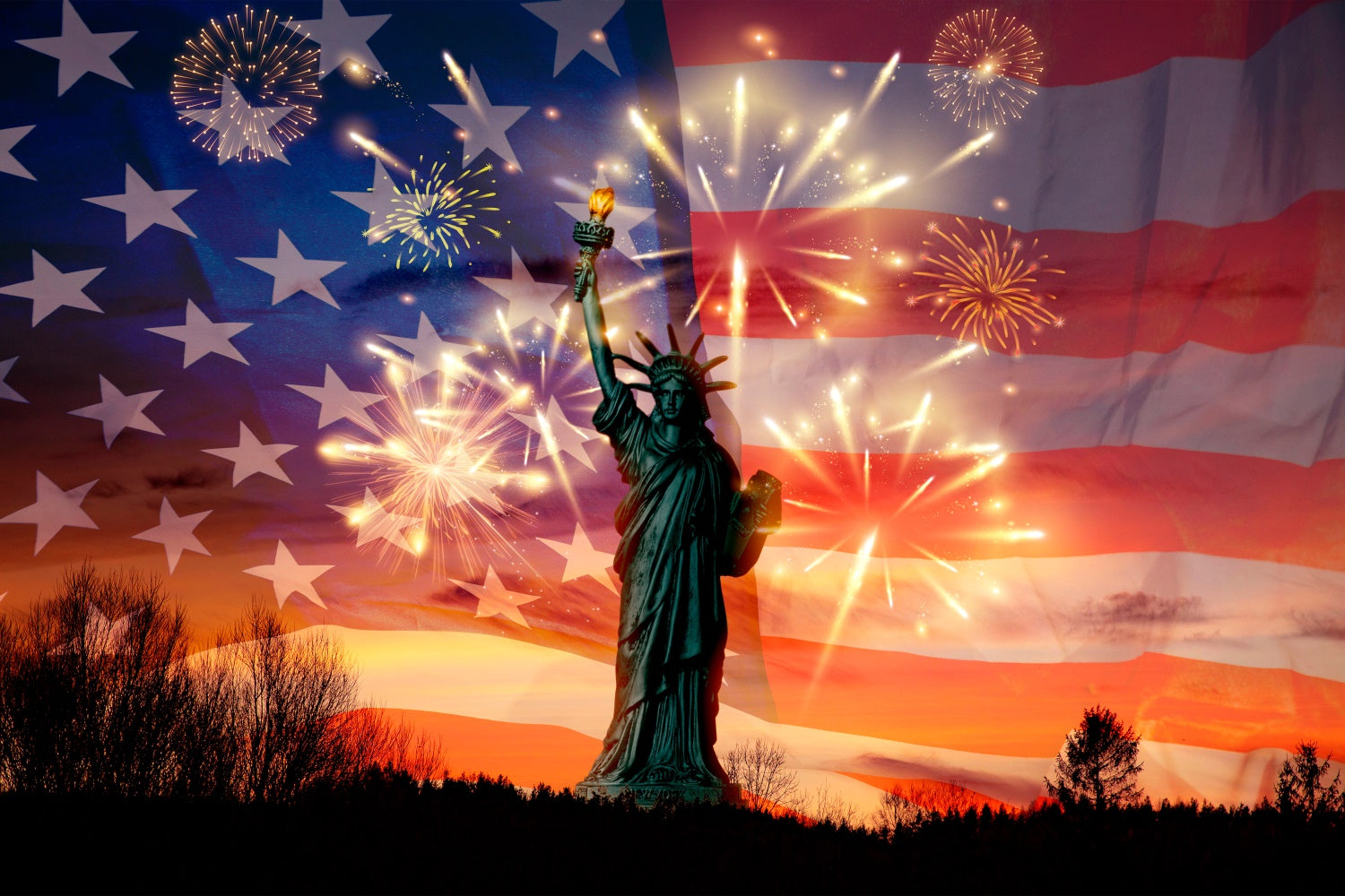 American Flag Backdrop Photography Statue Liberty Fireworks Backdrop LXX1-198