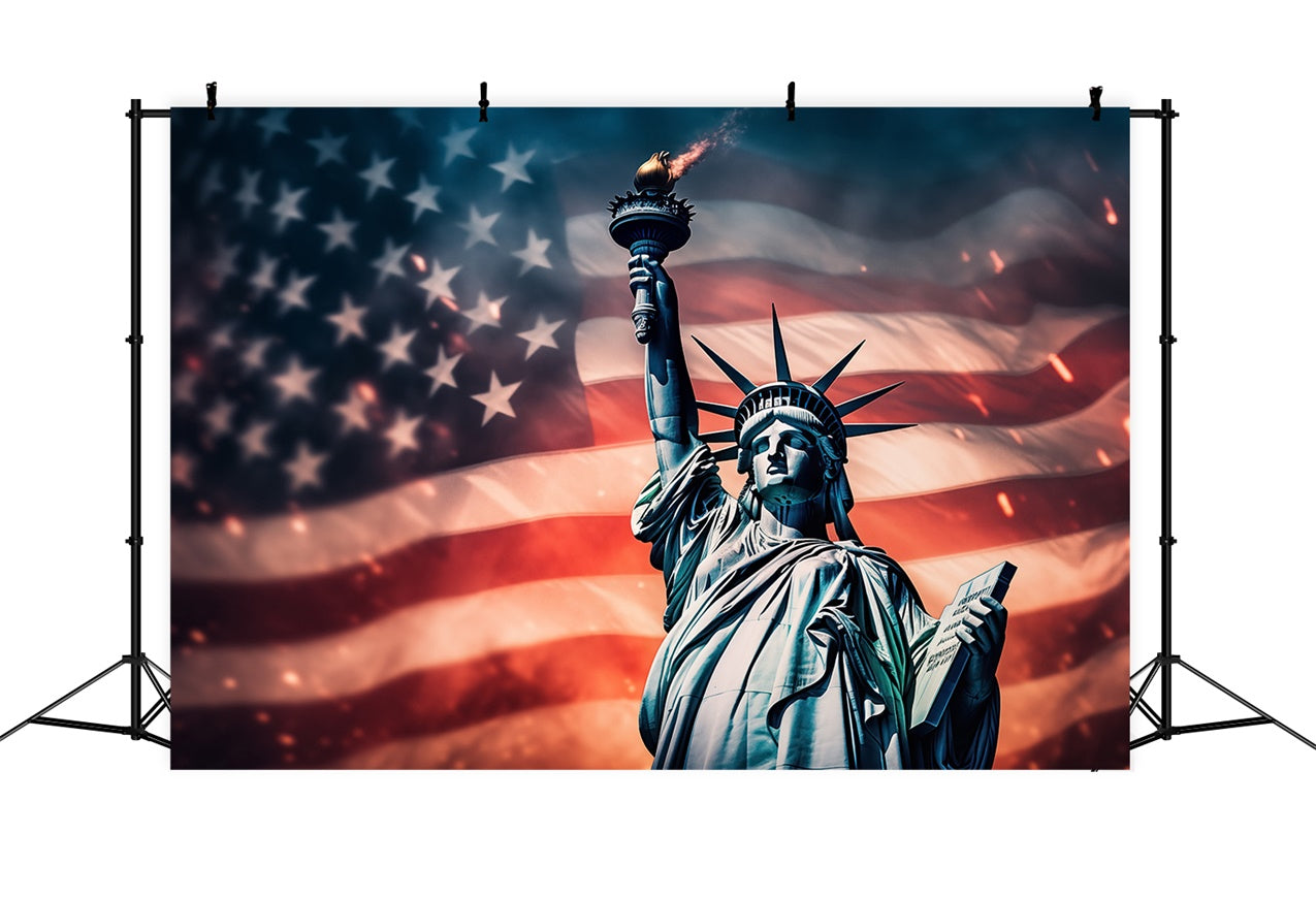 American Flag Photo Backdrop Liberty Torch Patriotic Backdrop LXX1-199