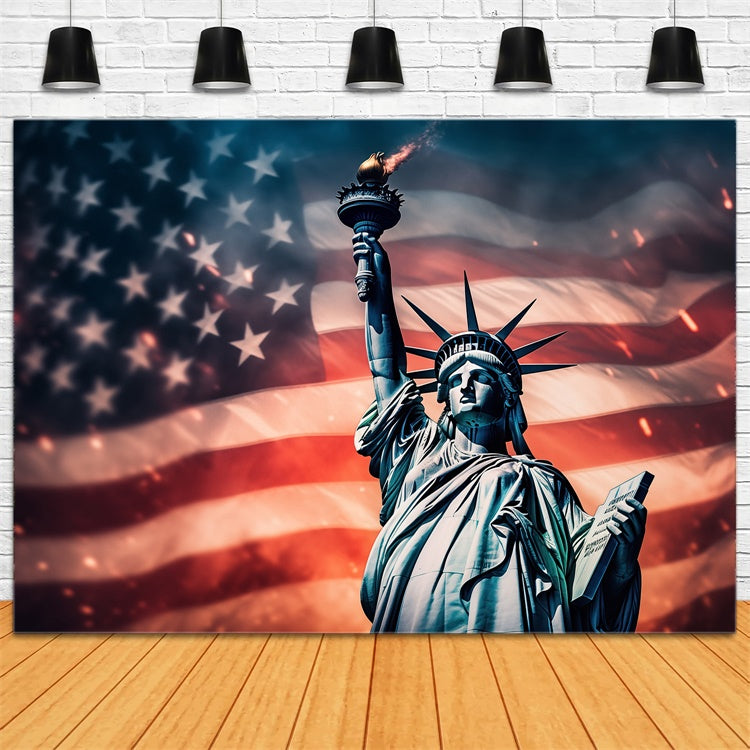 American Flag Photo Backdrop Liberty Torch Patriotic Backdrop LXX1-199