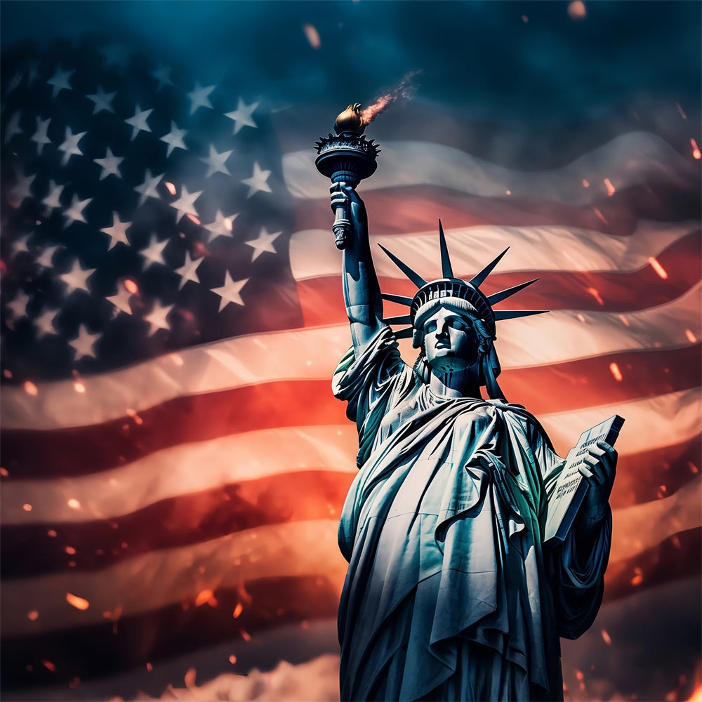 American Flag Photo Backdrop Liberty Torch Patriotic Backdrop LXX1-199
