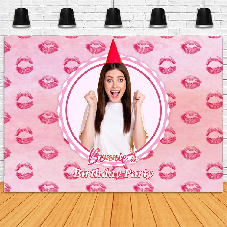 Custom Birthday Backdrops Pink Girl Kiss Celebration Backdrop LXX1-201