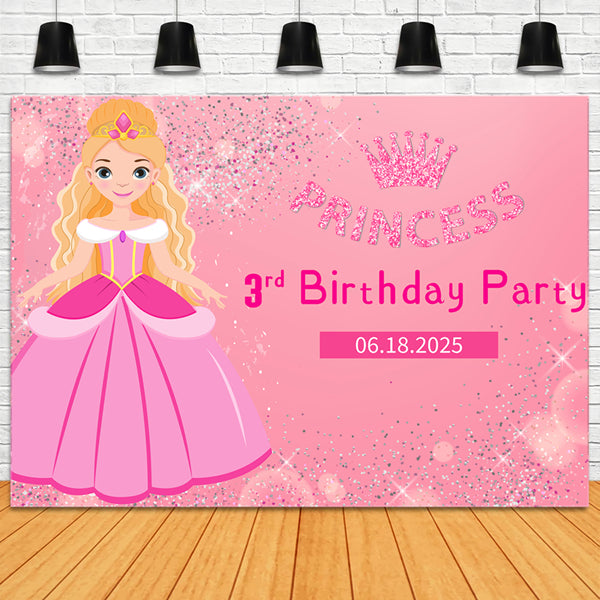 Customized Birthday Backdrop Fashion Doll Glittery Pink Backdrop LXX1-206