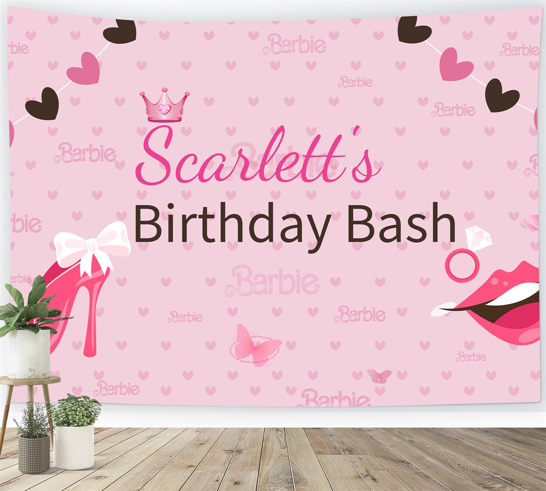 Custom Backdrop Birthday Party Scarlett Pink Girl Backdrop LXX1-207